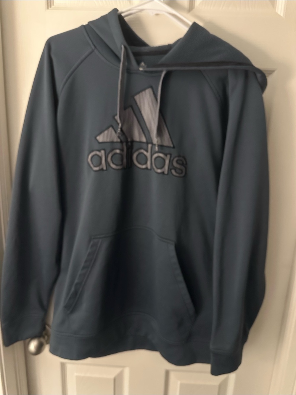 adidas Blue Gray Logo Pullover Hoodie